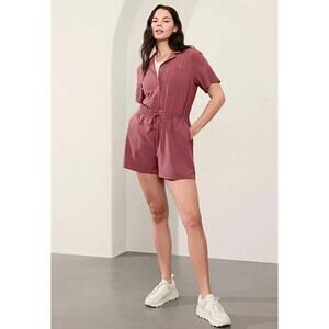 Athleta Avenue Romper Rosewood Pink Small Athletic Sporty Casual Comfort UPF 40